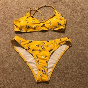 Yellow two piece bikini with flowers